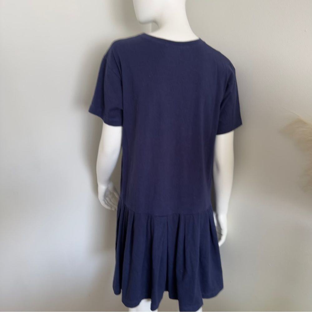 Vtg 90s Swan Magic Hand Embroidered Tropical Houses T-Shirt Dress Navy S/M - Picture 6 of 13
